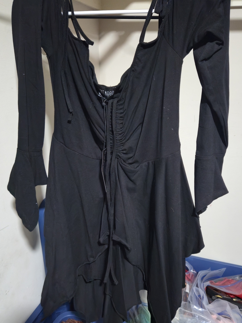 Black Women’s Ruched Front Dress with Tie Detail 1X